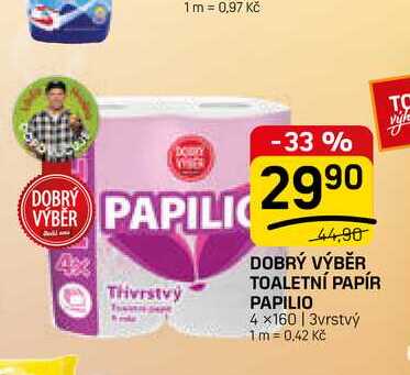 DOBRÝ VÝBĚR TOALETNÍ PAPÍR PAPILIO 4x160 | 3vrstvý 