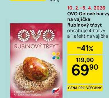 OVO Gelové barvy na vajíčka Rubínový třpyt obsahuje, 4 barvy a 1 efekt na vajíčka  