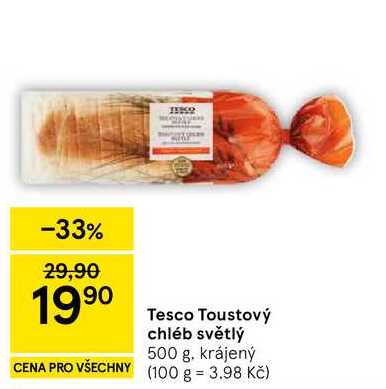 Tesco Toustový chléb světlý, 500 g 
