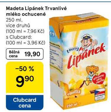 Madeta Lipánek Trvanlivé mléko ochucené, 250 ml, více druhů  