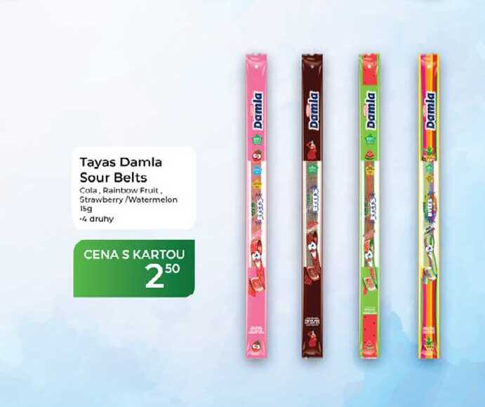 Tayas Damla Sour Belts Cola, Rainbow Fruit. Strawberry/Watermelon 15g