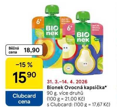 Bionek Ovocná kapsička, 90 g, více druhů Tesco