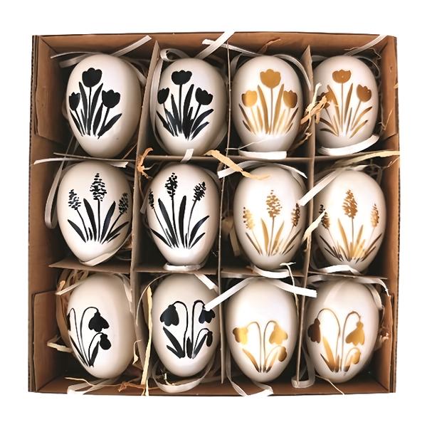 Anděl Přerov Vajíčka plastová s černým a zlatým dekorem na zavěšení, 6 cm