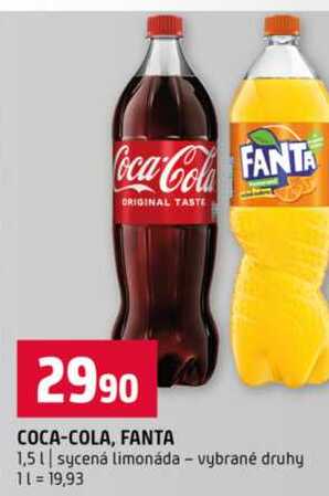 COCA-COLA, FANTA 1,5l sycená limonáda vybrané druhy