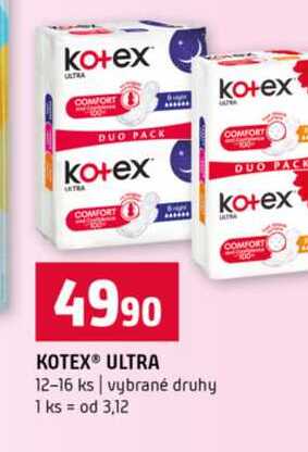 KOTEX® ULTRA 12-16 ks vybrané druhy Terno