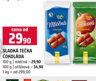 SLADKÁ TEČKA ČOKOLÁDA 100 g mléčná 100 g oříšková