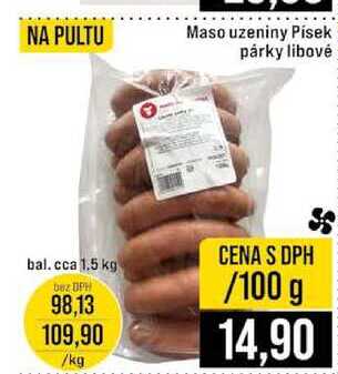Maso uzeniny Písek párky libové bal cca 1.5 kg 100g