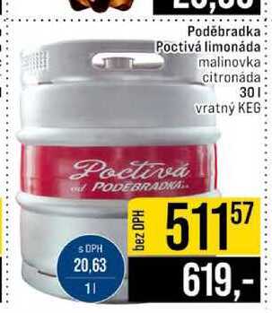 Poděbradka Poctivá limonáda malinovka citronáda 30l