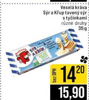 Veselá kráva Sýr a Křup tavený sýr s tyčinkami různé druhy 35 g