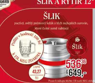 ŠLIK poctivý, světlý prémiový ležák z těch nejlepších surovin 15l