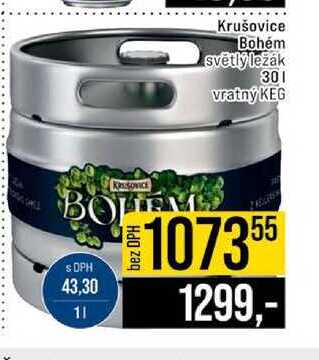 Krušovice Bohém světlý ležák 30l