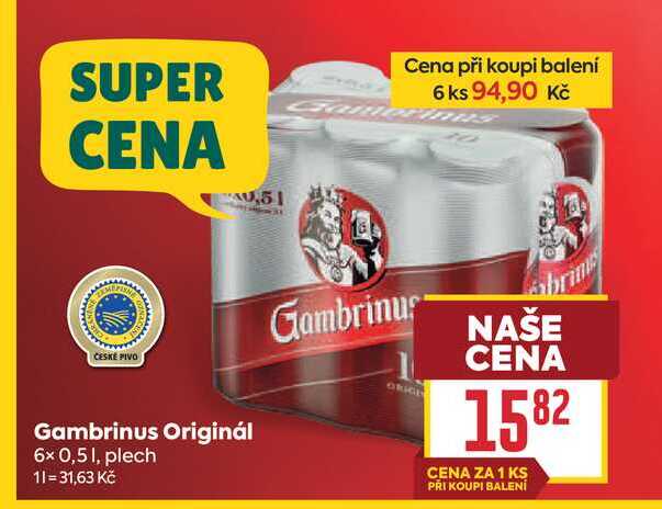 Gambrinus Originál 6× 0,51, plech 