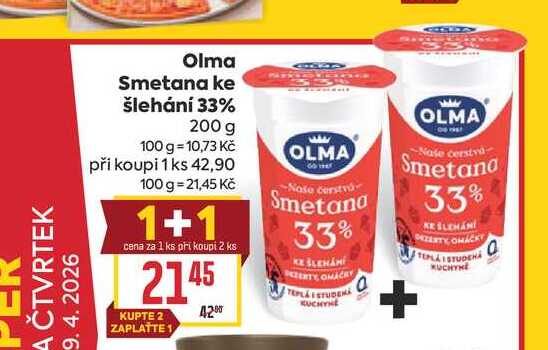 Olma Smetana ke šlehání 33% 200 g 