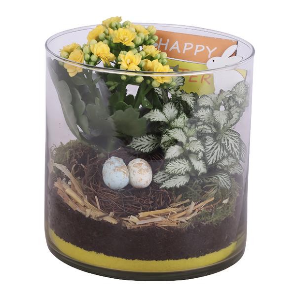 Velikonoční aranžmá ve skleněném válci, 15 cm