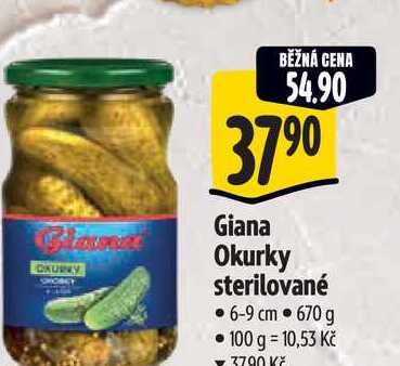   Giana Okurky sterilované  6-9 cm 670 g  
