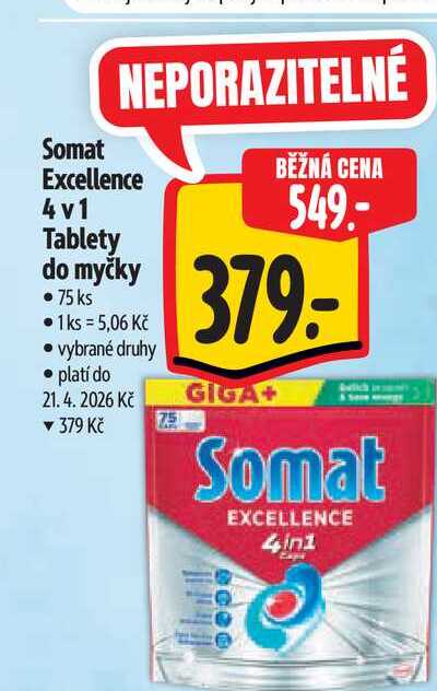 Somat Excellence 4 v1 Tablety do myčky 75 ks