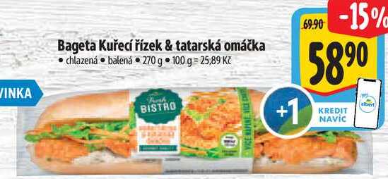 Bageta Kuřecí řízek & tatarská omáčka, 270 g