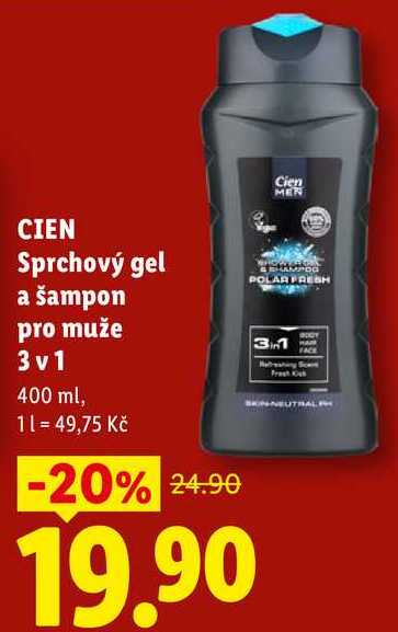 CIEN Sprchový gel a šampon pro muže 3 v 1, 400 ml