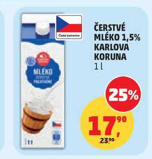 ČERSTVÉ MLÉKO 1,5% KARLOVA KORUNA, 1 l