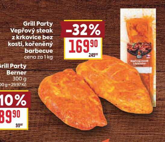 Grill Party Vepřový steak z krkovice bez kosti, kořeněný barbecue 1 kg