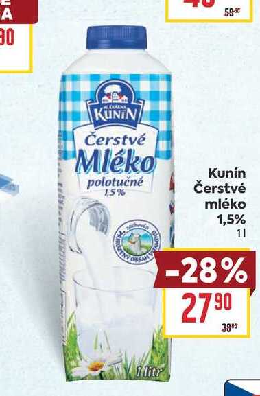 Kunín Čerstvé mléko 1,5% 1l