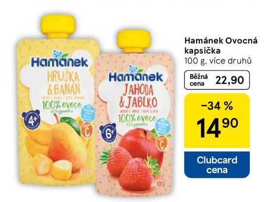 Hamánek Ovocná kapsička, 100 g Tesco