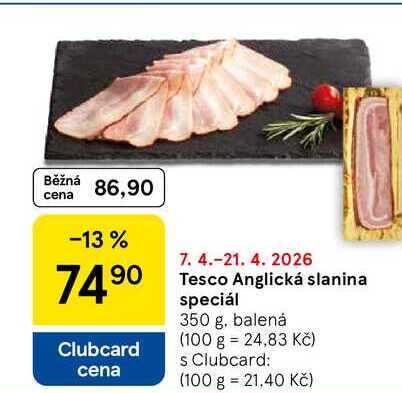 Tesco Anglická slanina speciál, 350 g, balená 