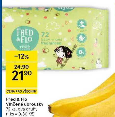 Fred & Flo Vlhčené ubrousky, 72 ks, dva druhy