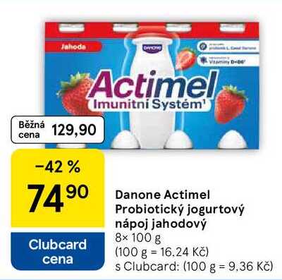 Danone Actimel Probiotický jogurtový nápoj jahodový, 8× 100 g  