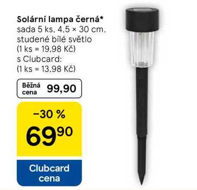 Solární lampa černá, sada 5 ks, 4.5 x 30 cm. studené bílé světlo 