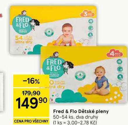 Fred & Flo Dětské pleny, 50-54 ks, dva druhy Tesco