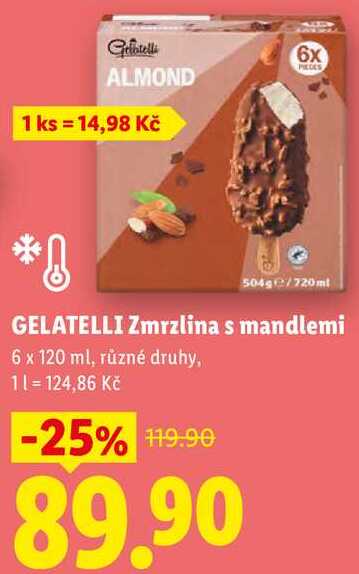 GELATELLI Zmrzlina s mandlemi, 6x 120 ml