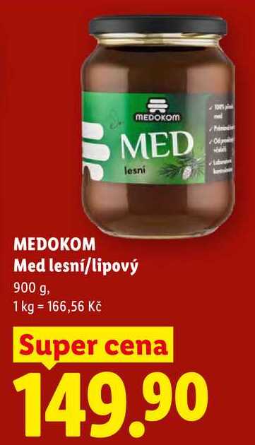 MEDOKOM Med lesní/lipový, 900 g