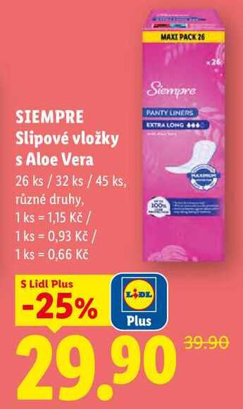 SIEMPRE Slipové vložky s Aloe Vera, 26 ks/32 ks/45 ks