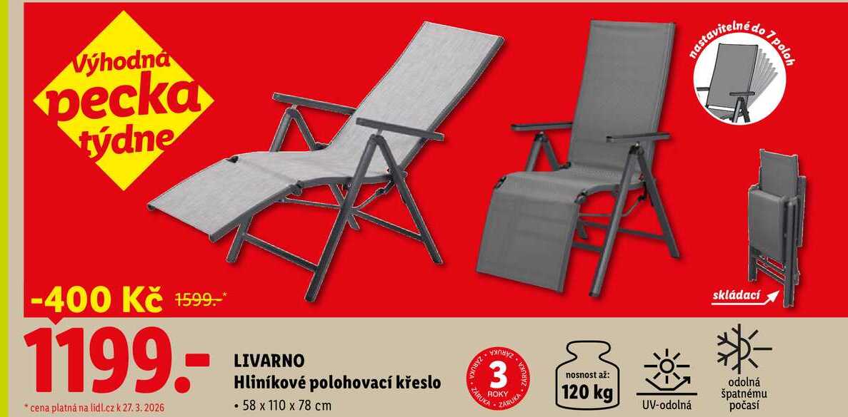 LIVARNO Hliníkové polohovací křeslo 