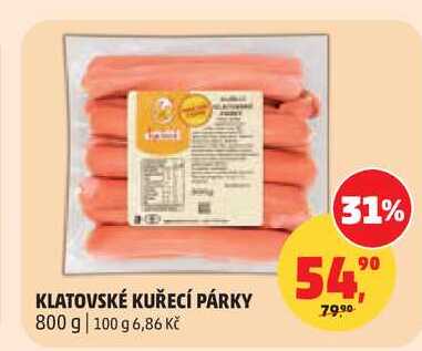 KLATOVSKÉ KUŘECÍ PÁRKY, 800 g