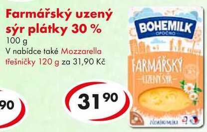 Farmářský uzený sýr plátky 30%, 100 g