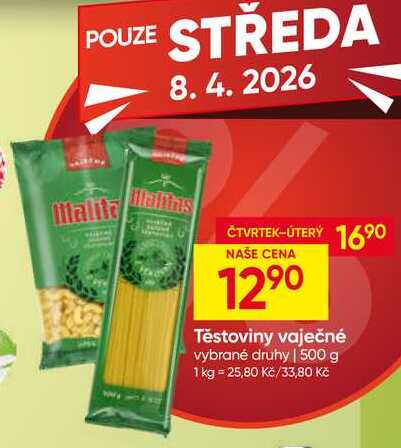 Malitas Těstoviny vaječné vybrané druhy 500 g 