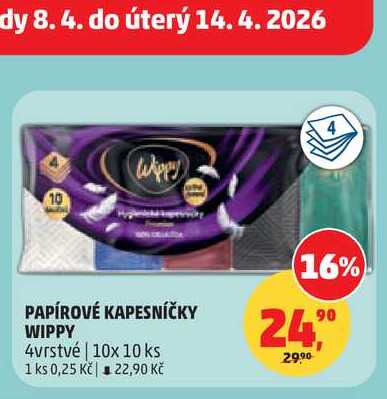 PAPÍROVÉ KAPESNÍČKY WIPPY, 10x 10 ks Penny Market