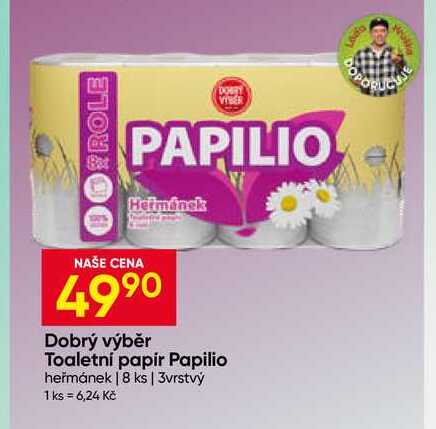 Dobrý výběr Toaletni papir Papilio heřmánek 8 ks, 3vrstvý Hruška