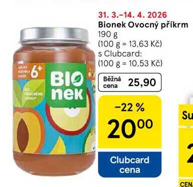 Bionek Ovocný příkrm, 190 g Tesco