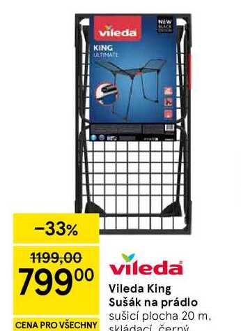 Vileda King Sušák na prádlo sušicí plocha 20 m, skládací, černý 