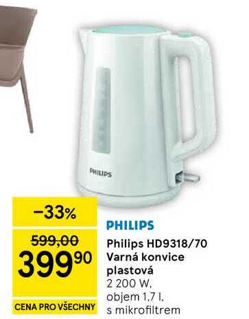 Philips HD9318/70 90 Varná konvice plastová, 2 200 W. objem 1.7 l, s mikrofiltrem 