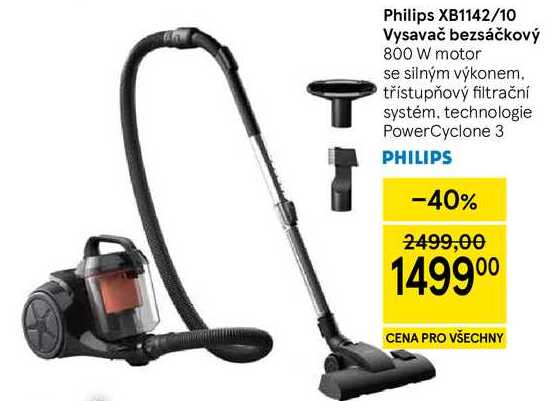 Philips XB1142/10 Vysavač bezsáčkový, 800 W motor se silným výkonem. třístupňový filtrační systém, technologie PowerCyclone 3  