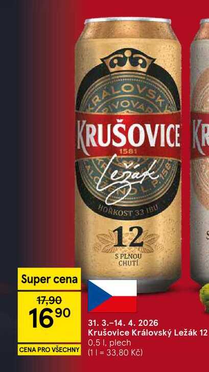 Krušovice Královský ležák 12, 0,5 l, plech