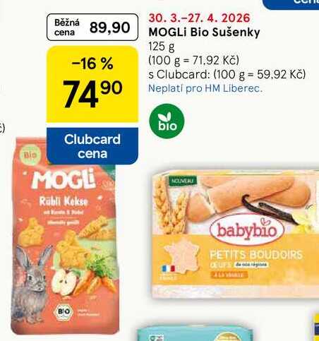 MOGLI Bio Sušenky, 125 g Tesco
