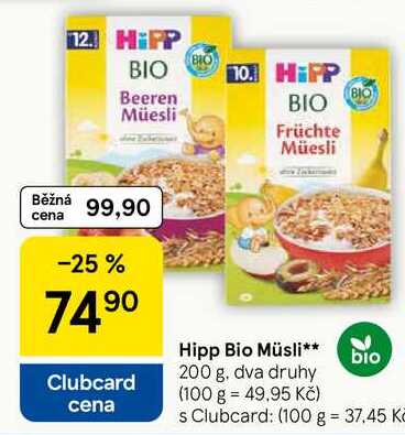 Hipp Bio Müsli, 200 g, dva druhy 