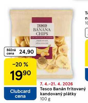 Tesco Banán fritovaný kandovaný plátky, 100 g 