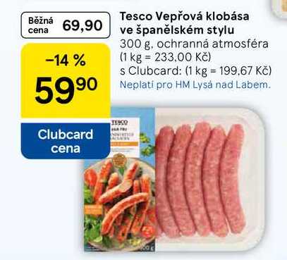 Tesco Vepřová klobása ve španělském stylu, 300 g
