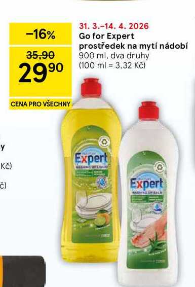 Go for Expert prostředek na mytí nádobí, 900 ml, dva druhy Tesco